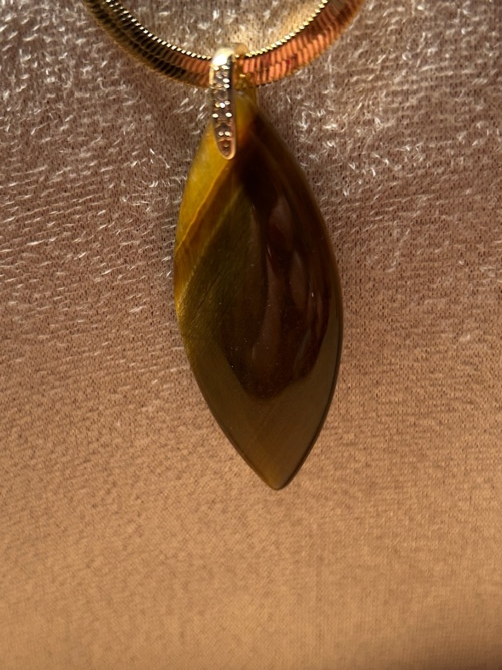 Tigers Eye Pendant With CZ Accents on Large Bale Gorgeous and Authentic NWT
